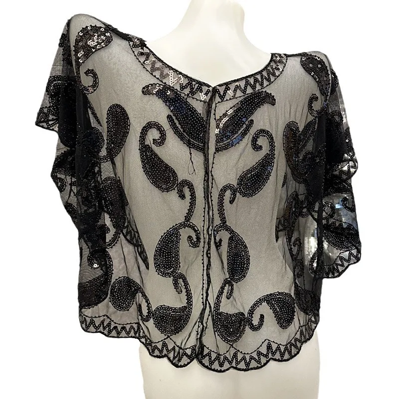 1920 년대 여성 세트 스팽글 숄 이브닝 플래퍼 드레스 케이프 페르시 스팽글 수제 드레스 액세서리 여성용 새로운 유행