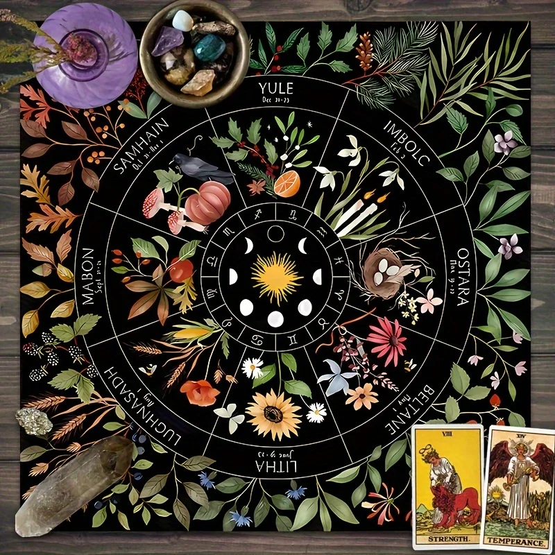 VIKAMA 1/2/4PC Mystic Festival Tablecloth Moon Phase Stardust Table Decor & Accessories Bohemian Tarot Card Decor