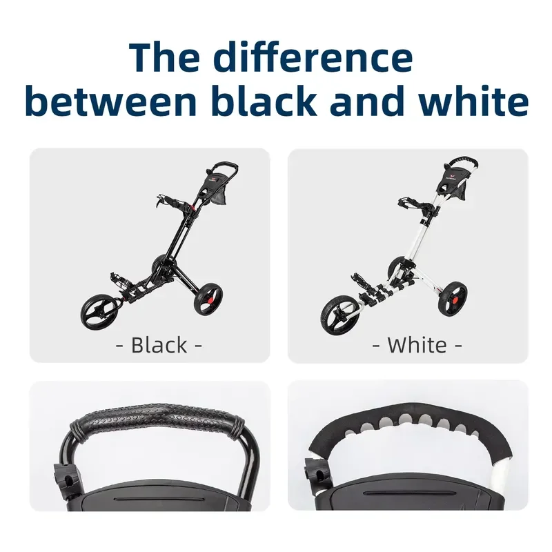 Aluminum 3 Wheel Golf Trolley Foldable Push Cart Lightweight Mobile Caddy with Storage Bag Bracket for Easy Transport on 6