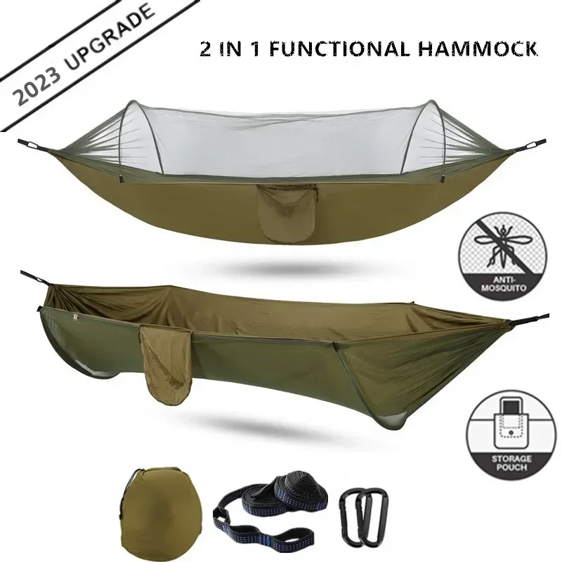 2023 Camping Hangmat Met Klamboe Pop-Up Light Draagbare Outdoor Parachute Hangmatten Swing Slapen Hangmat Camping Stuff