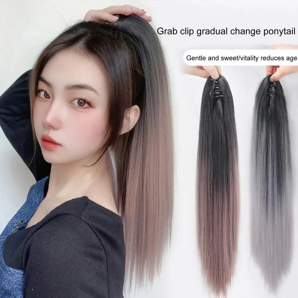 50cm Fake Ponytail Fluffy Non-knotting Tightly Fixed Hair Styling Long Straight Gradient Coloured Claw Clip Wig Ladies Dress Up