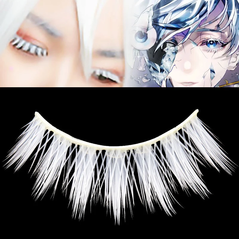 3pair White Eyelashes Cosplay Makeup Natural Long Cross Strip False Eye Lashes