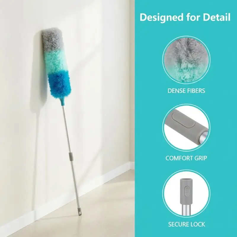 Bendable Telescopic Microfiber Duster Washable Extendable Long Reach Duster for Air Conditioner Vent Home Cleaning
