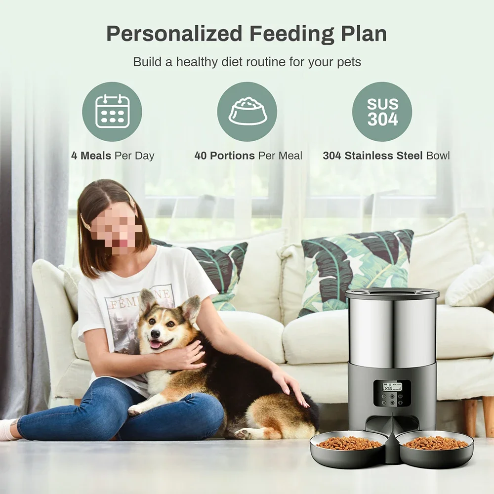 4L Automatic Pet Feeder Smart Dispenser For Cats And Dogs, Stainless Steel Bowl, Timed And Quantitative Feeding Pet Supplies