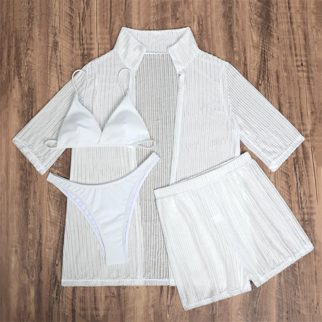 Mit Hemd, Shorts, Neckholder, brasilianischer Bikini, Damen-Badeanzug, Damen-Bademode, vierteiliges Bikini-Set, Badeanzug, Badebekleidung, Schwimmbekleidung V5716H – Detail 26