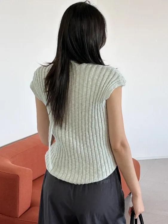 Suéter de malha f estilo simples verão novo emaecimento top pescoço pendu faixa padrão t moda casual wear