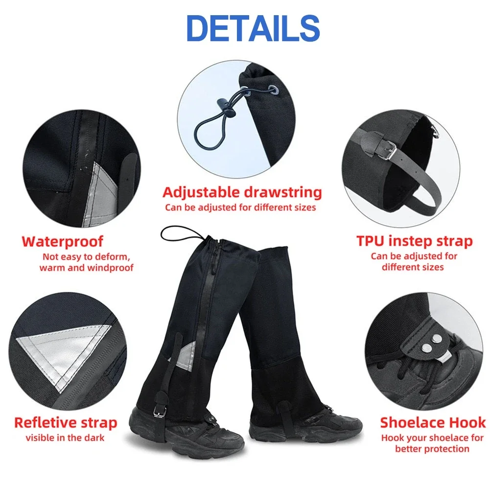 1 Pair Legging Gaiter Outdoor Ski Gaiters Waterproof Snow Leg Covers For Winter Hiking Mountaineering Sand Protection Covers New