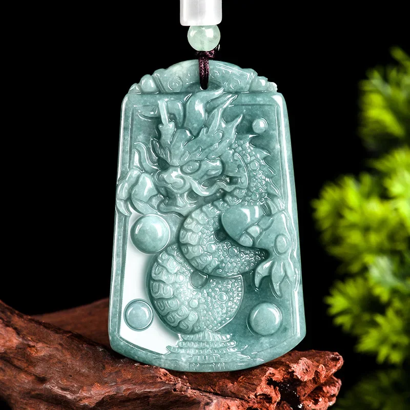 

Burmese Jadeite Dragon Pendant Blue Real Man Jade Luxury Gift Choker Natural Jewelry Gemstones Necklace Charms Amulet Pendants