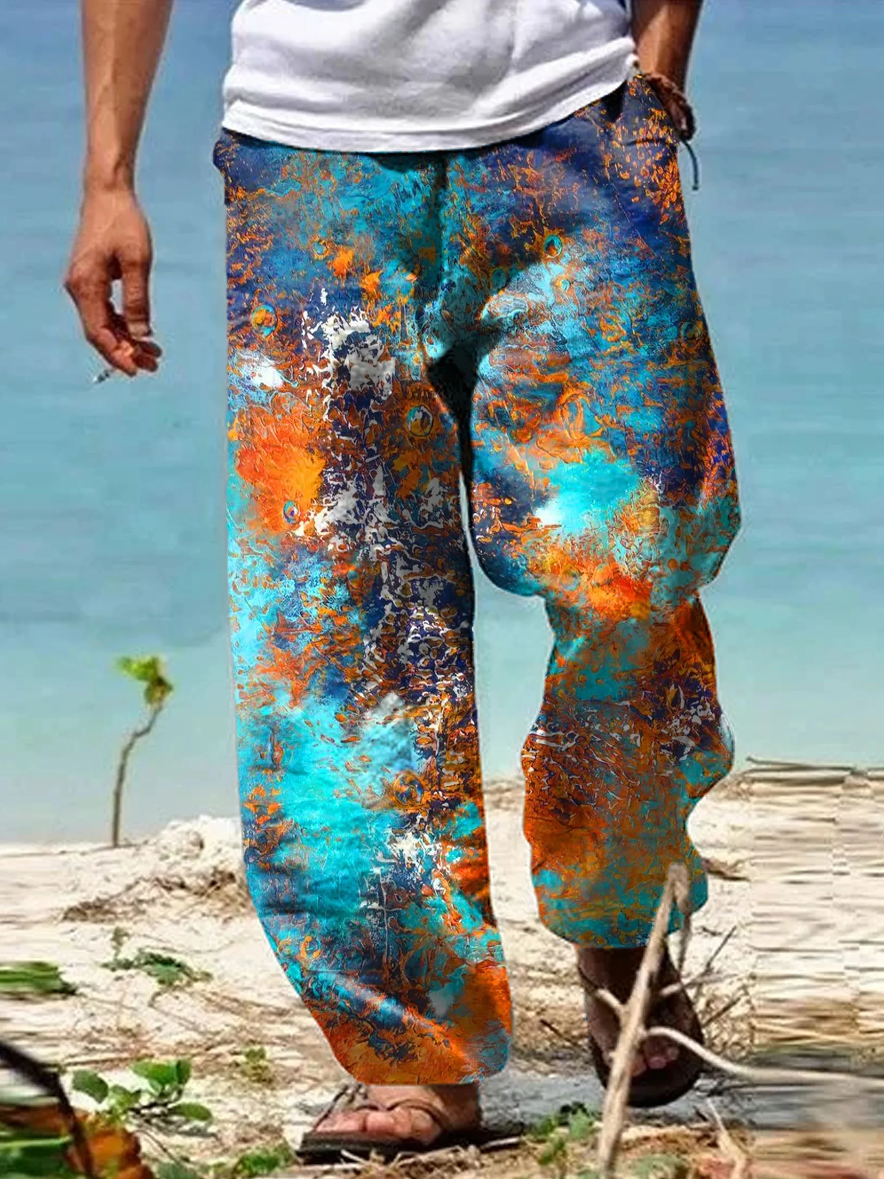 Multicolor Mottled Art Print Casual Pants 3D Printed Men's Pants