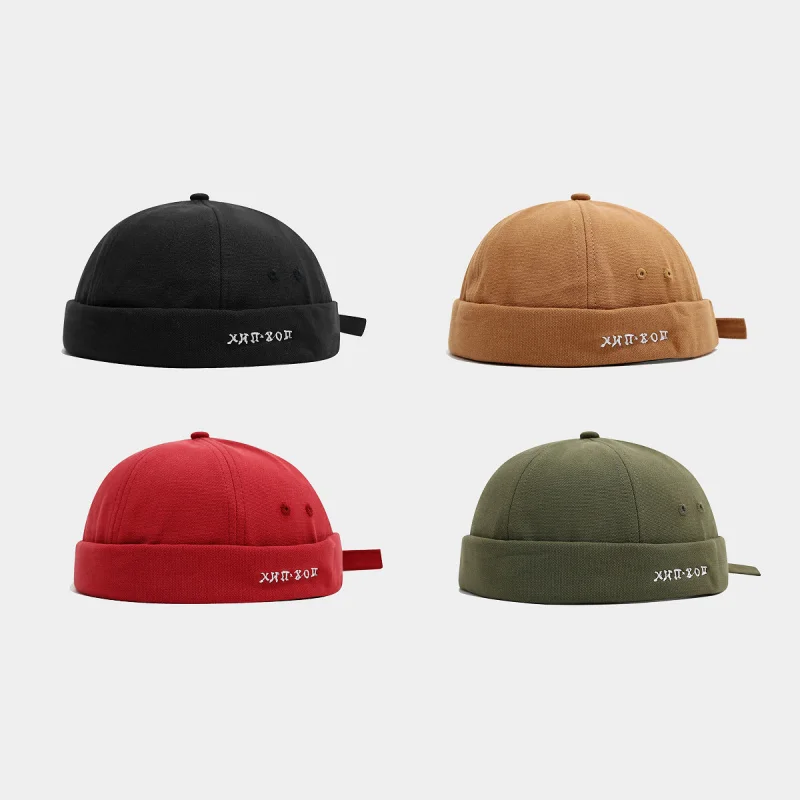 Russian Cyrillic Embroidered Hip Hop Brimless Landlord Hat Men Women Streetwear Skull Cap