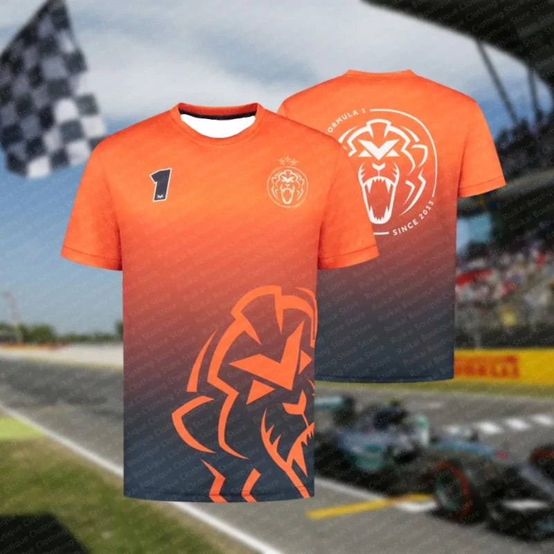 

Classic Men's Summer T-shirt, Orange Lion Print Short Sleeved Shirt, Street Fashion, Fashionable Short Sleeved Shirt