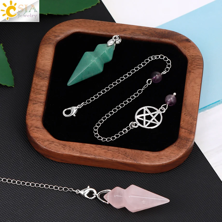 CSJA Spiritual Cone Crystal Pendulum for Dowsing Divination Witchcraft Natural Stone Amethysts Pink Quartz Pendant Pendulos H496