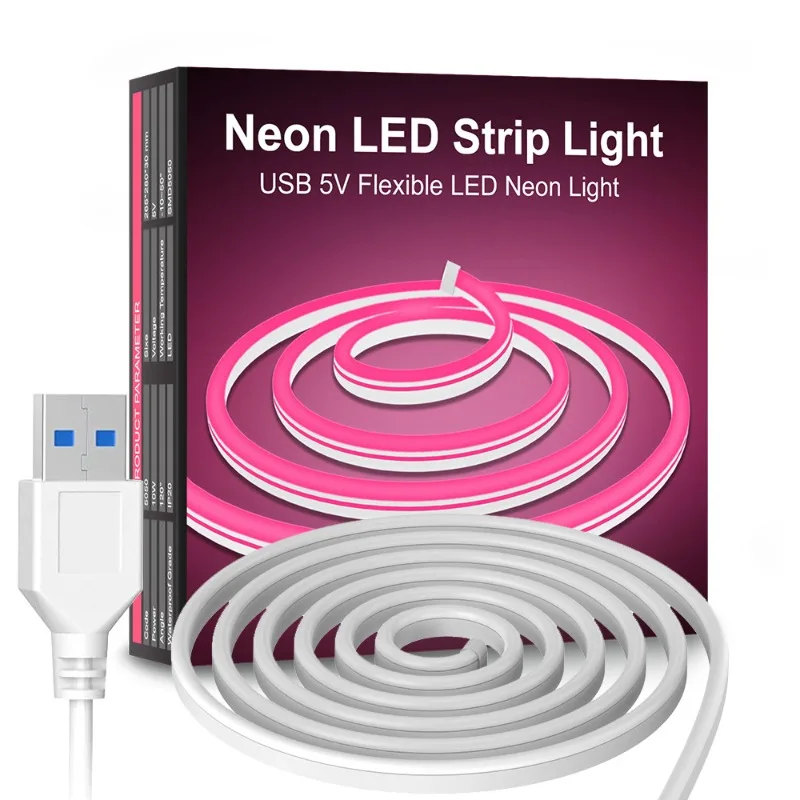 New LED Light Strip 5V Low-voltage Ultra Bright USB Flexible Neon Silicone Soft Light Strip Set Ring Light