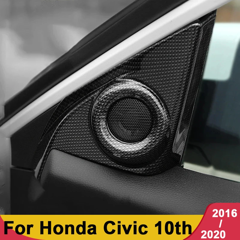ABS Carbon Fiber Front A Pillar Door Speaker Panel Cover Trim Decoration Ring For Honda 10th Gen Civic 2016 2017 2018 2019 2020 - view 2