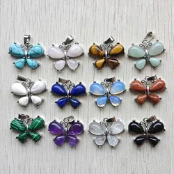 Natural Rose quartz crystal lapis amethyst stone butterfly charms pendants diy Necklace jewelry making gift 12pcs/lot wholesale
