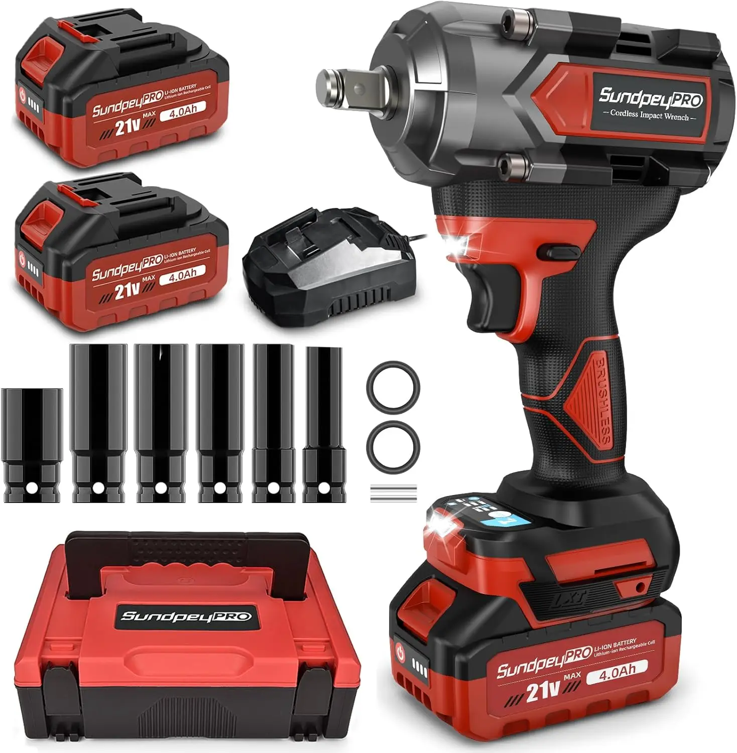 750Ft-lbs Cordless Impact Wrench, 21V Brushless with Battery, Charger & Case for DIY