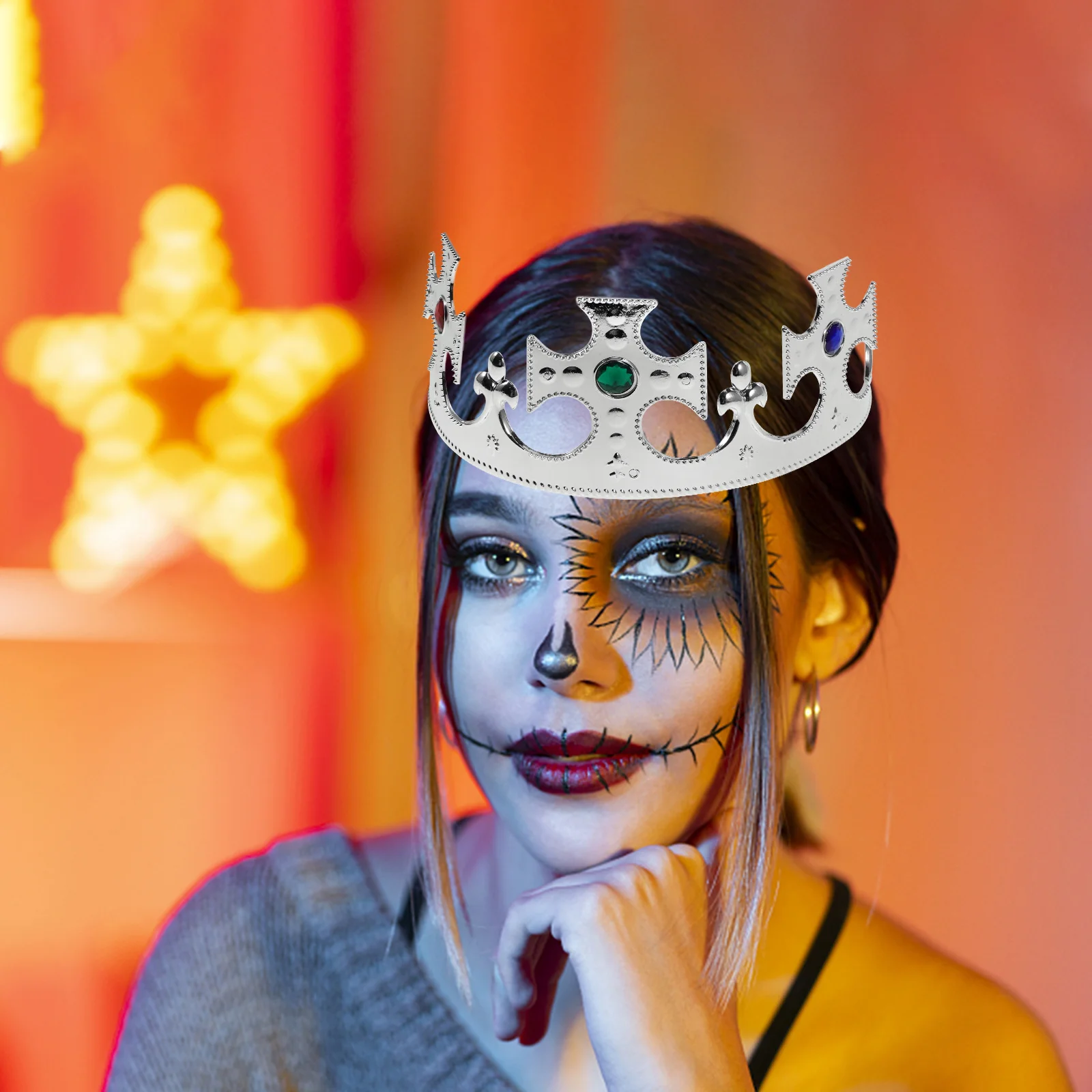 

2Pcs King Crown Prop Royal Medieval Halloween Party Silver Crown Theater Cosplay Costume Accessory Halloween Party Prop