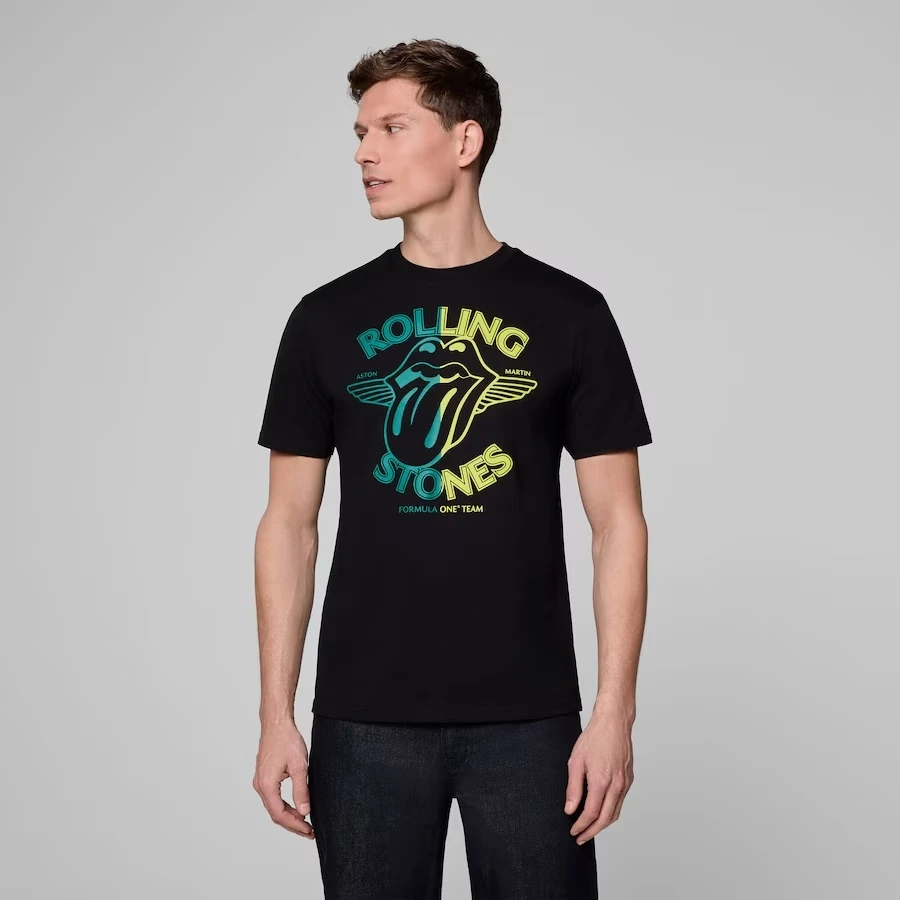 جديد أستون مارتن رولينج ستونز طبعة خاصة تي شيرت 2025 الصيف بوتيك الرجال والنساء الرياضة عادية سرعة تجفيف