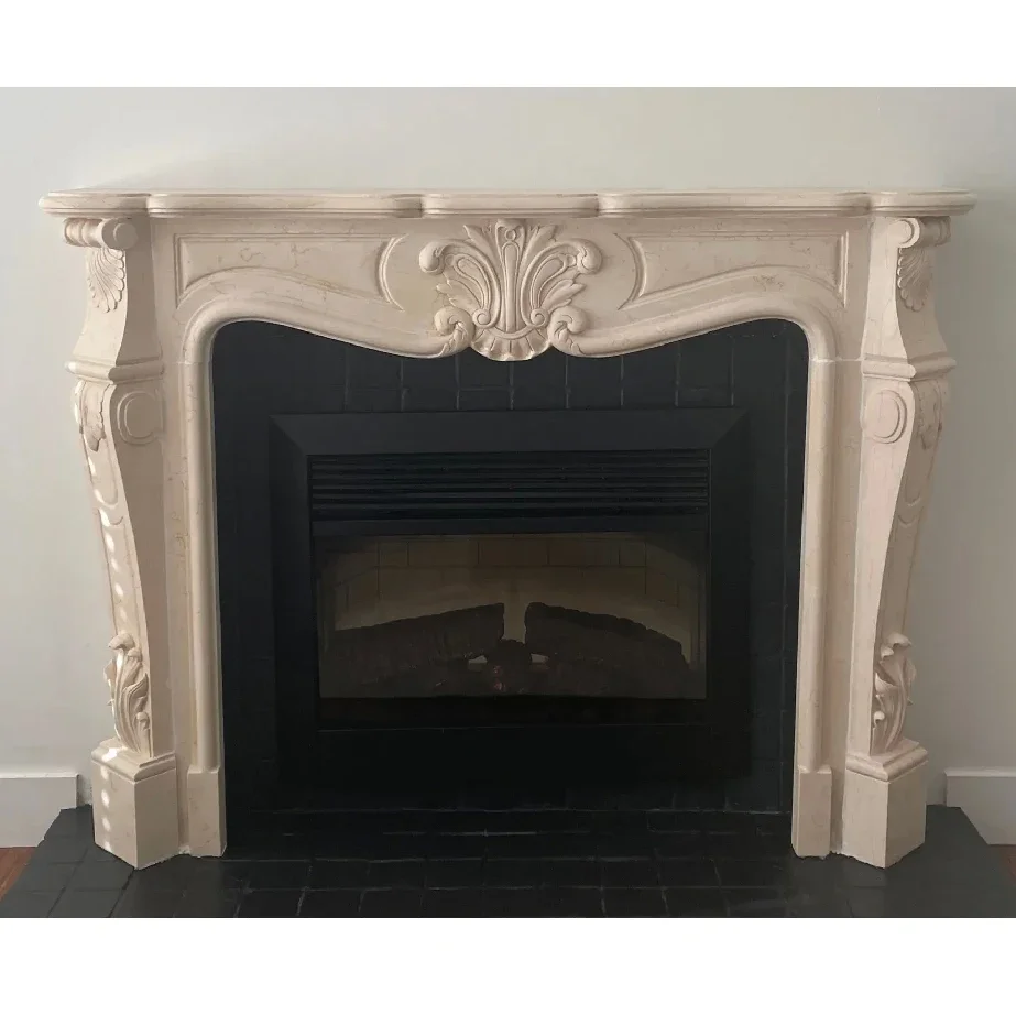 Chimenea de piedra Natural tallada hecha a medida, soporte envolvente para TV, mueble de mármol real de estilo europeo, chimenea