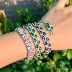 Pera Elegant Leaf and Oval Chain Link Silver Color Red Green Cubic Zirconia Bracelets for Women Fashion Jewelry Accessories B084