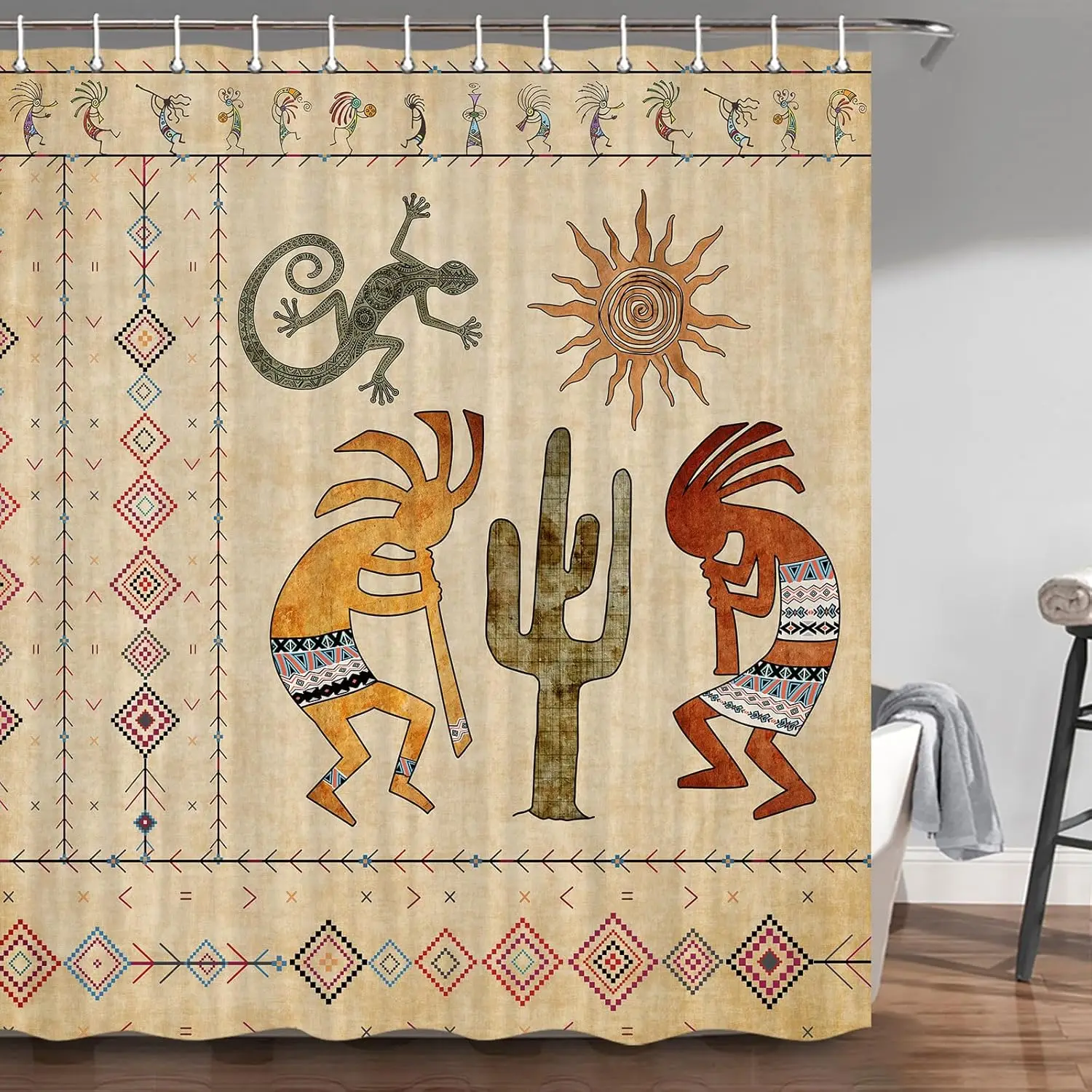 

Занавеска для душа JAWO Kokopelli, Юго-Западная индейская этническая племенная музыка, сельскохозяйственная древняя занавеска для душа с крючками, 72X7