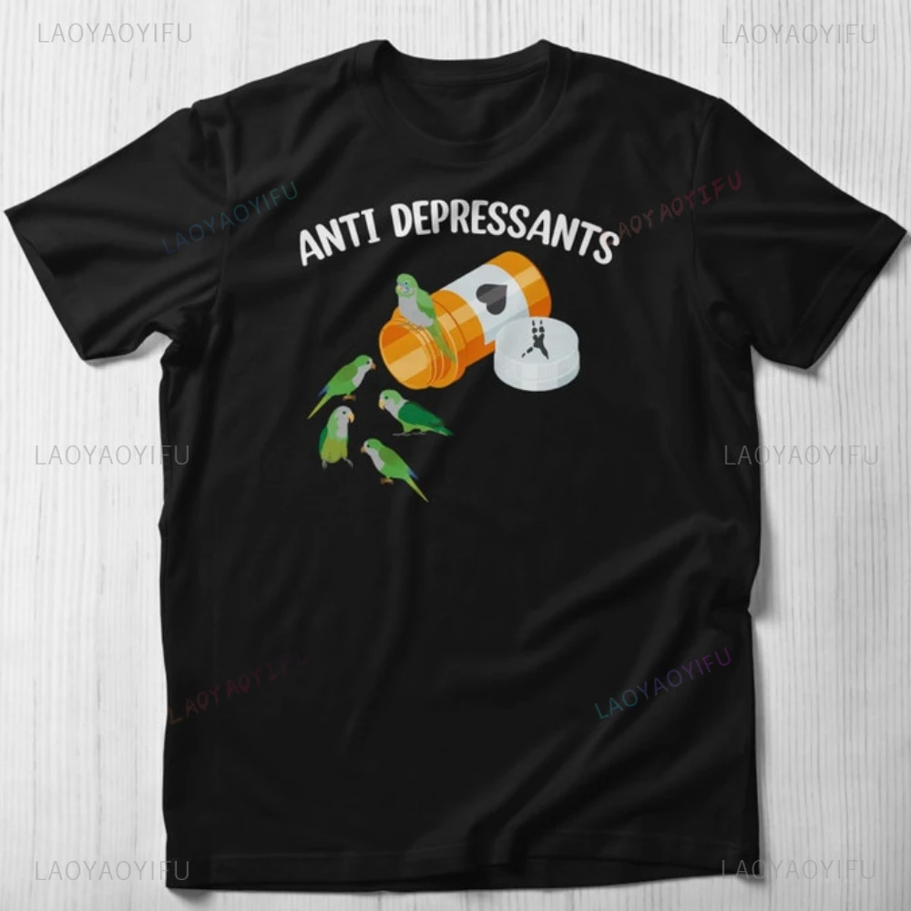 

Зеленый попугай, подарок для любителя птиц, футболка с принтом против депрессиансов, женские и мужские позитивные японские хлопковые футболки высокого качества Camisetas