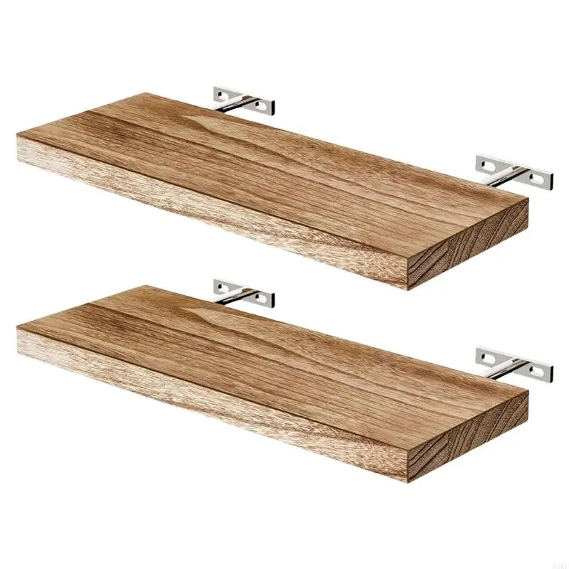 

Pack of 2 Natural Paulownia Wall Shelves for Home Office Bedroom Decors A0KF