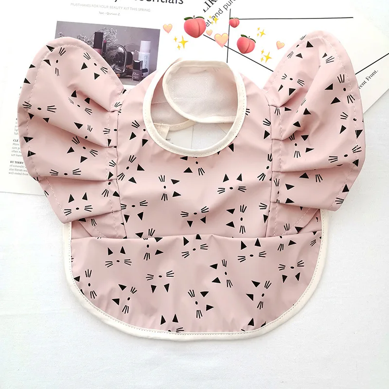 Cartoon Angell Wing Printed Waterproof Bibs for Baby Soft PU Newborn Children Burp Cloth Feeding Baby Stuff Saliva Bib