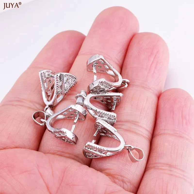 JUYA Copper Zircon Pendant Clip Clasps Pinch Bails For DIY Clamp Crystal Agate Jewelry Making Supplies Accessories
