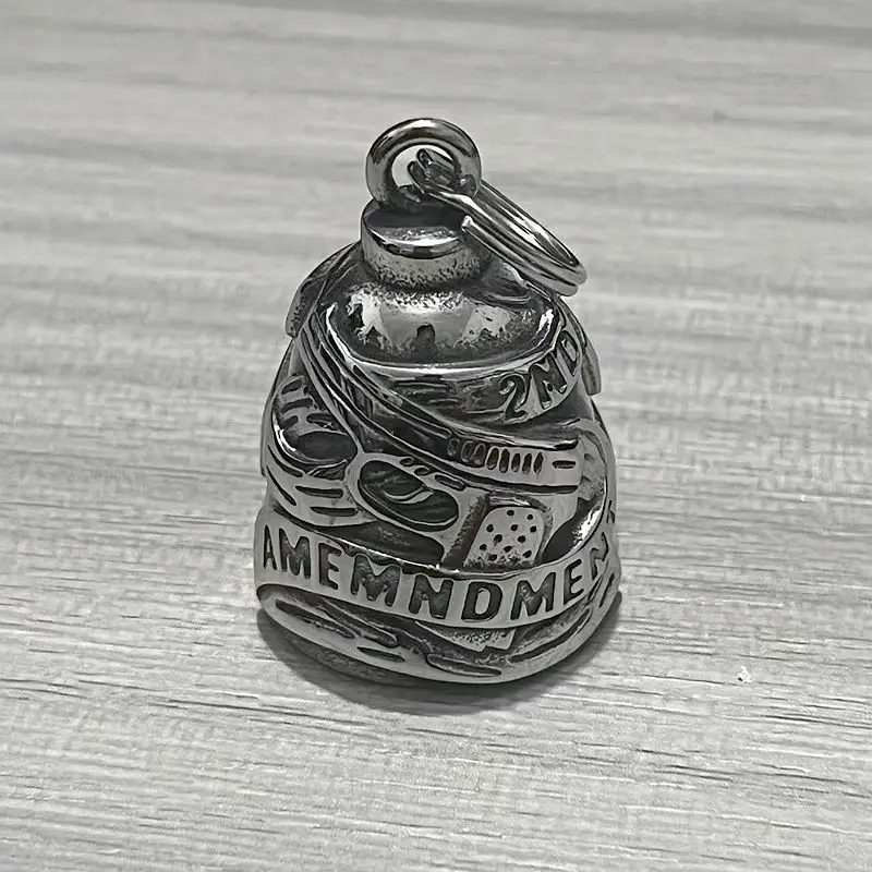 Stainless steel locomotive wind second amendment riding lucky bell keychain pendant