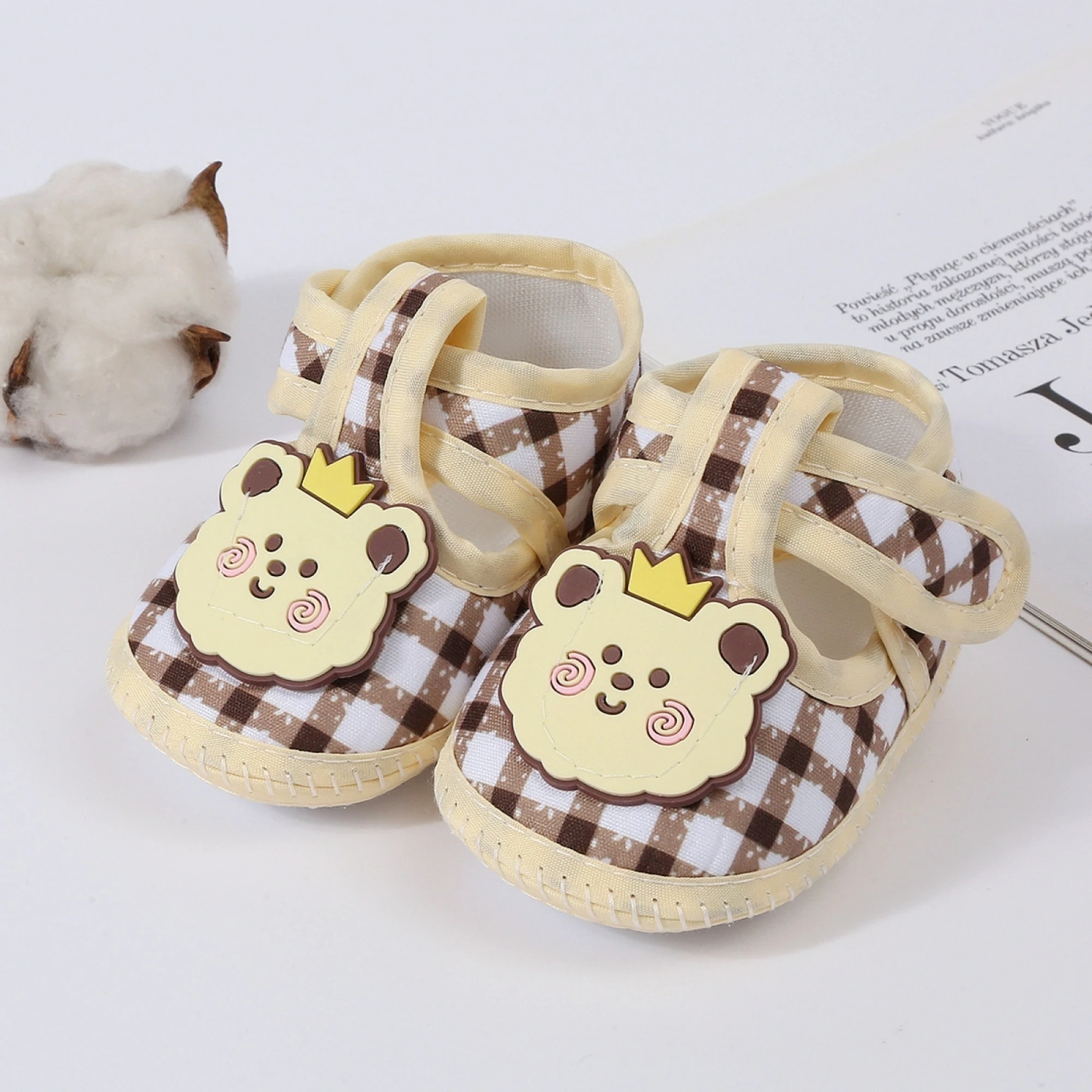 

Toddler Boy Cute Animal Sneakers Plaid Houndstooth Print Anti-Slip Soft Sole Baby Crib Shoes Infant Walking Flats