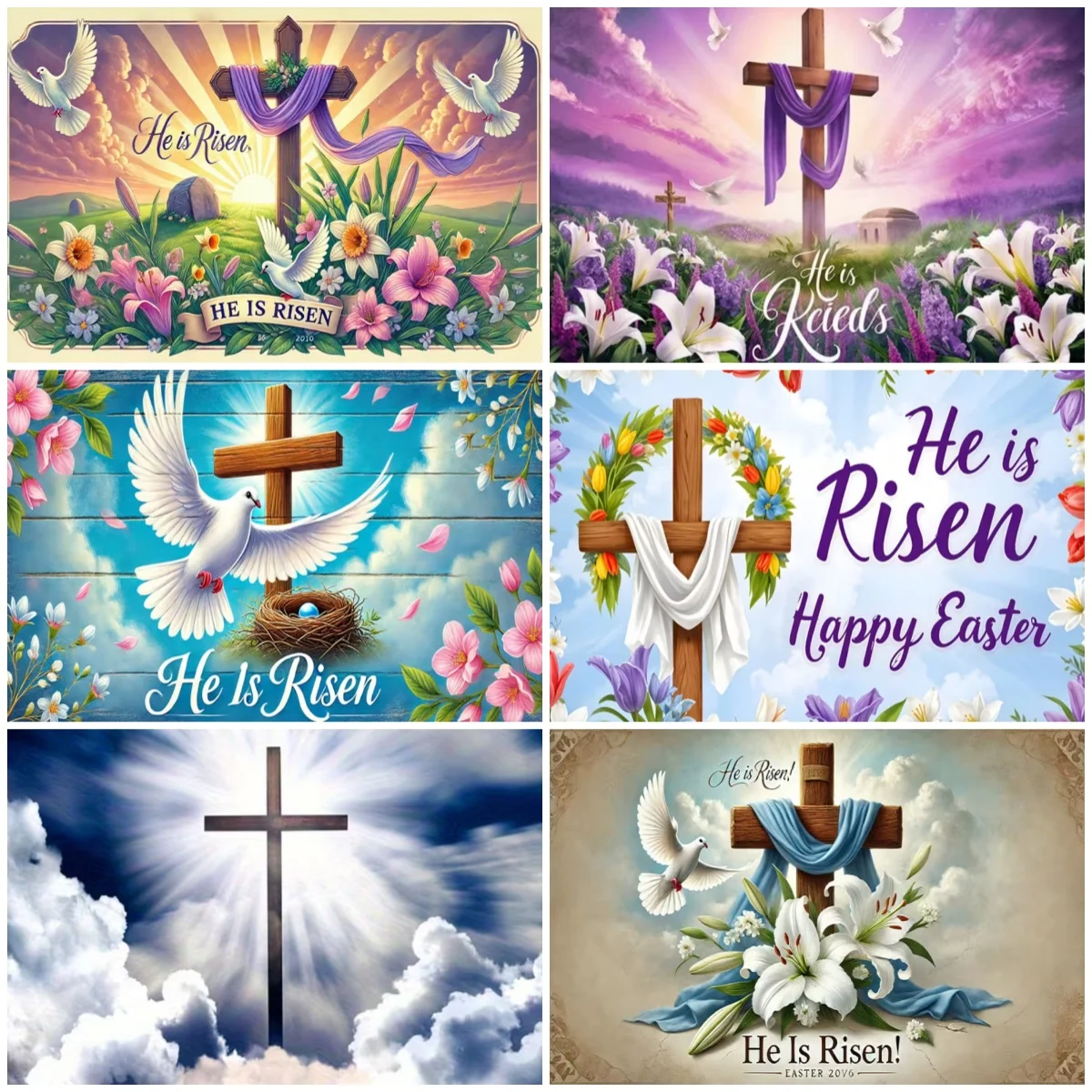 

Happy Easter Party Decoration Wood Cross Backdrop Rabbit Colorful Eggs Background Supplies Flower White Dove Photography Props