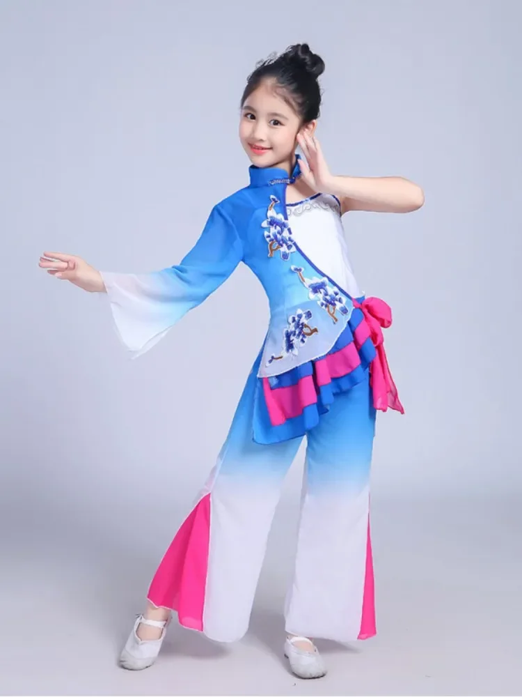 Children's Classical Dance Costume Flowing Performance Costume Children's Day Clothes Girl's Fan Dance Umbrella Dance Performanc