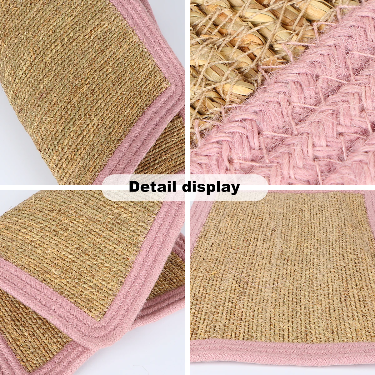 

1pc Placemats Straw Woven Heat Insulation Non Slip Dining Accessories Table Mat Kitchen Coasters For Home Decor (Pink Edge)