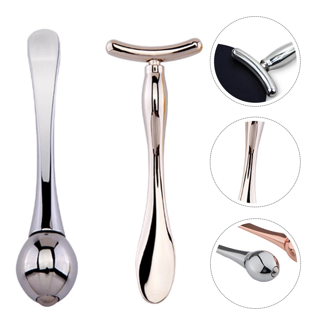 1 مجموعة كريم عين العصي T-شكل أداة تدليك الوجه مزدوجة نهاية المحمولة ملعقة معدنية للعناية بالبشرة روتين العين عصا قناع الوجه #6