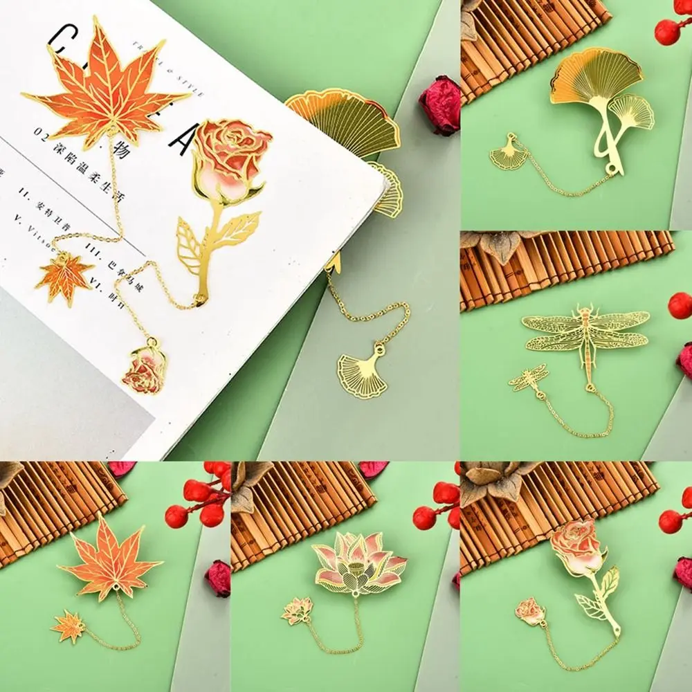 Student Chinese Style Stationery Retro Metal Bookmarks Hollow Ginkgo Biloba Maple Leaf Lotus Vein Book Marks Gifts