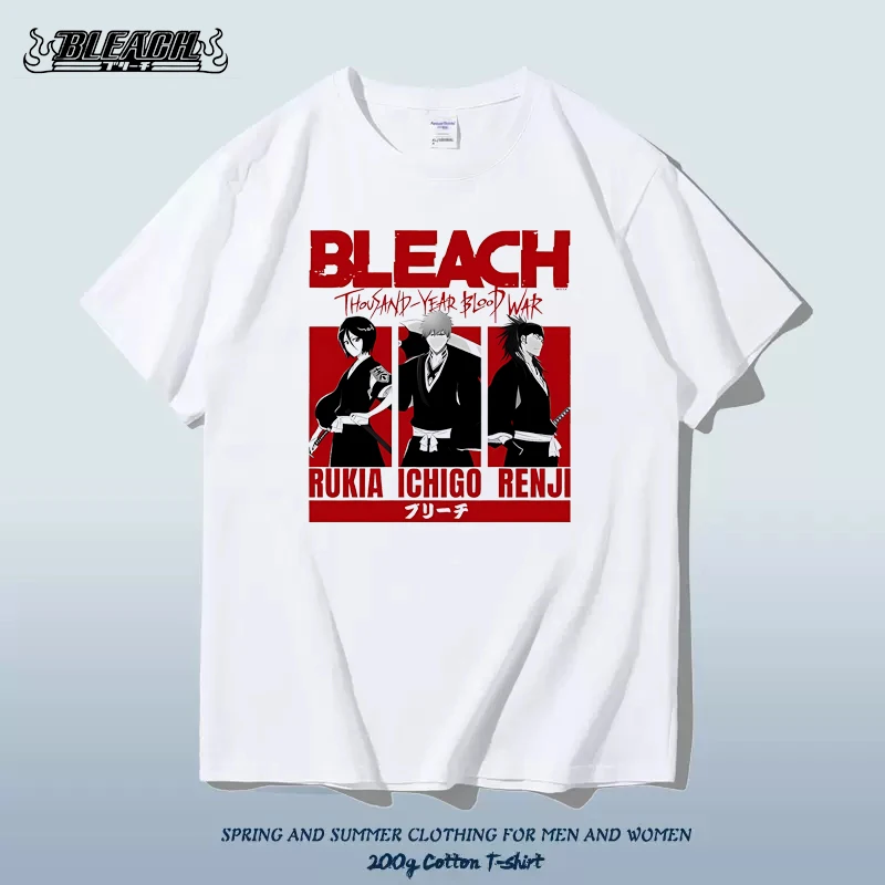 

Bleach Anime Pattern T-shirt Men's Summer Sweat-absorbing Breathable Top Pure Cotton Round Neck Short-sleeved Men's Clothing