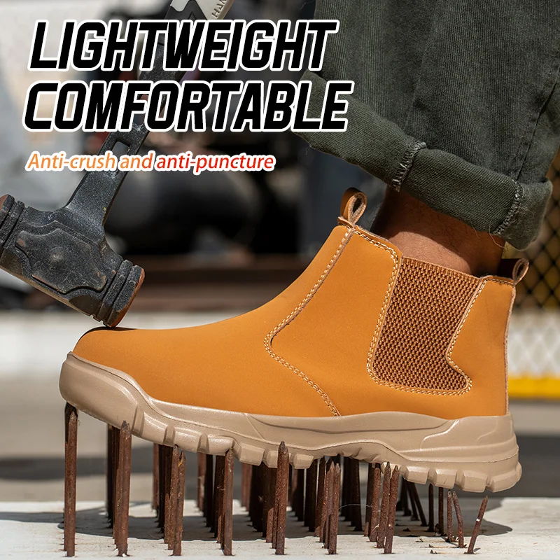 Waterproof Steel Toe Safety Shoes Men, Anti-Puncture Anti-Smash Non Slip Industrial Work Boots Lightweight Protective Boots
