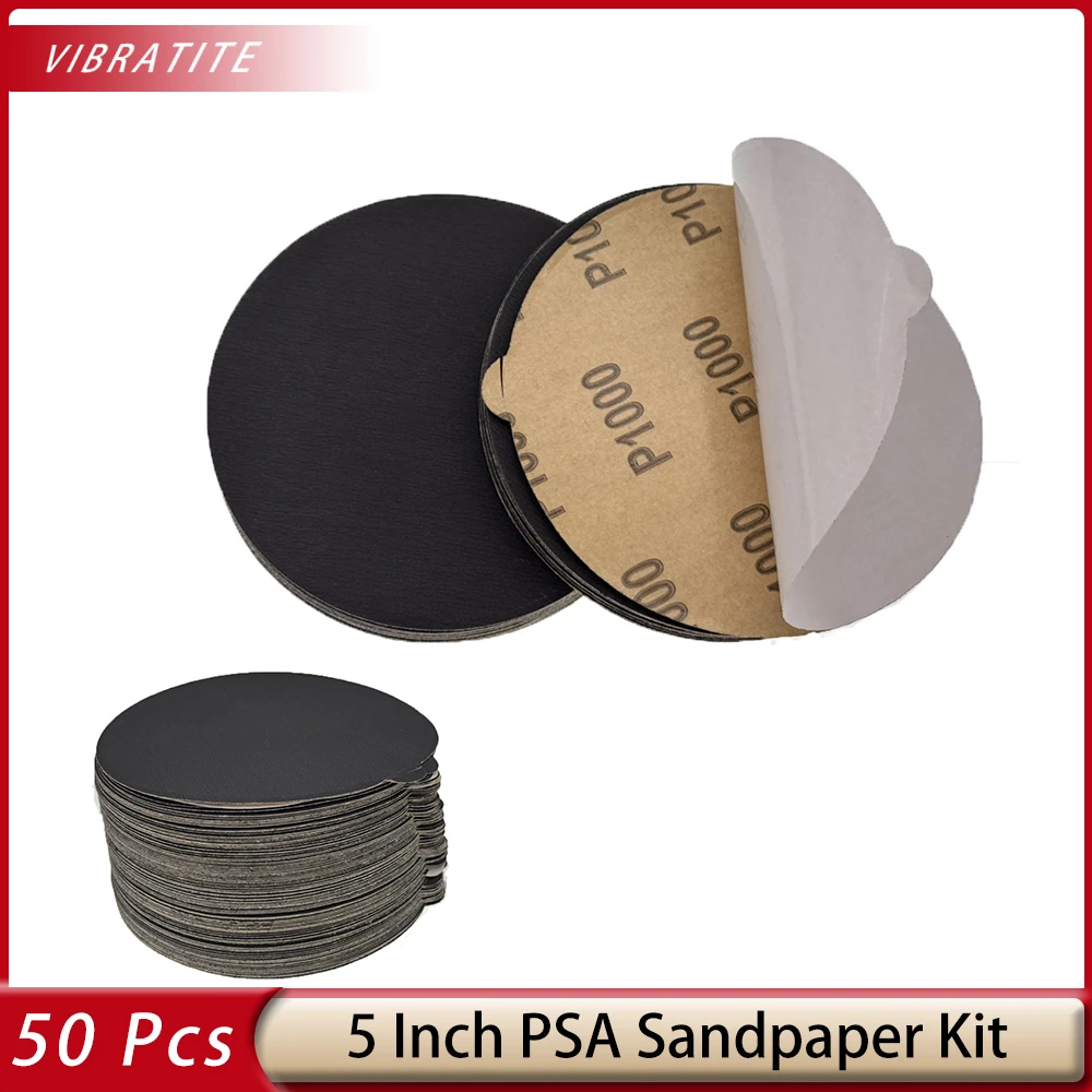 

5 Inch 50 Pcs Black PSA Sandpaper Set For Auto Wood Metal Polishing 1000 Grits