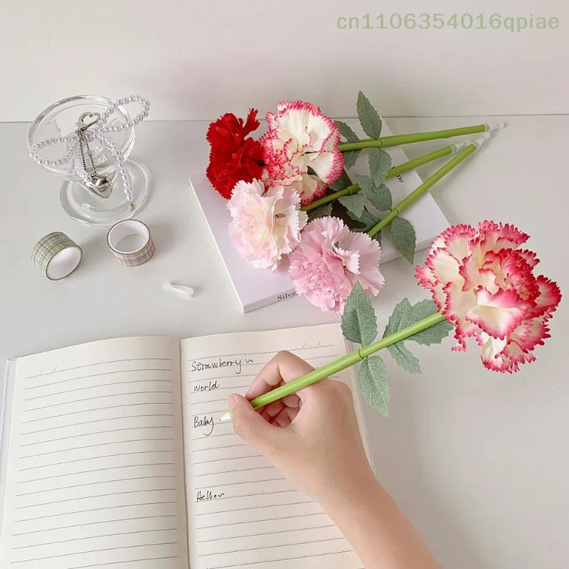 (Été4) Stylo bille à fleurs artificielles, cadeau pour la fête des enseignants, écriture fluide, stylos gel neutres, douceur de la carnation et de la rose