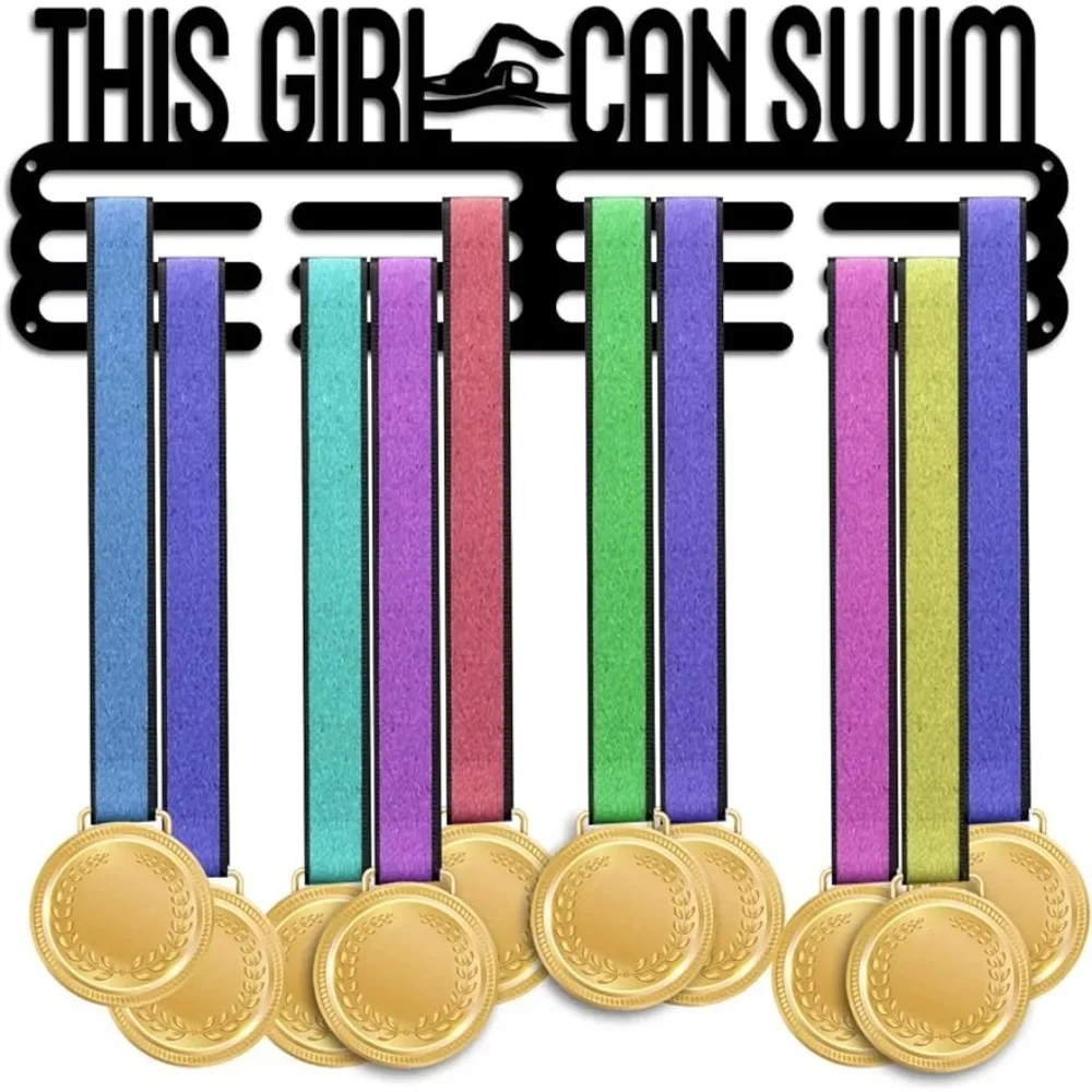 

Medal Holder Display Swimming Girl Medal Hanger Award Ribbon Hanger 3 Lines Trophy Shelf Awards Ribbon Cheer Gymnastics Sport