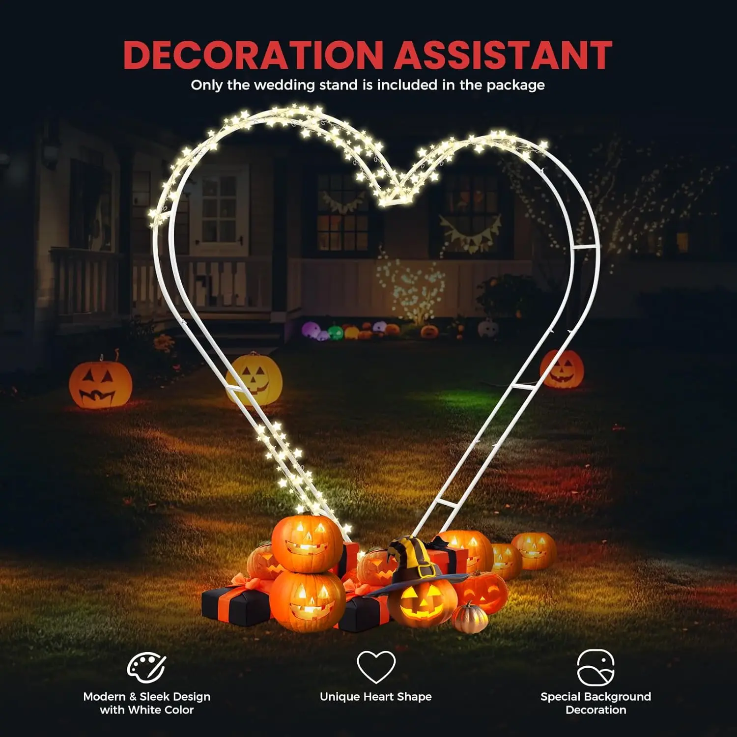 6.7ft Heart Arch Stand, Double Tube Steel Wedding Backdrop Frame for Proposal, W