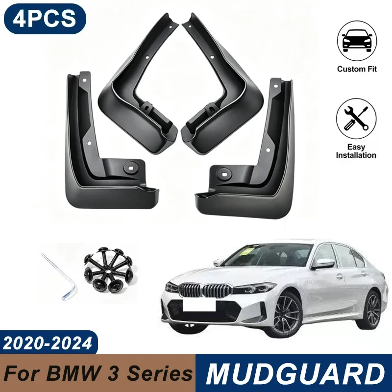 4PCS Car Mud Flaps For BMW 3 Series 2020-2024 Waterproof Anti-Splash Fender Mudguards Auto Exterior Accessories