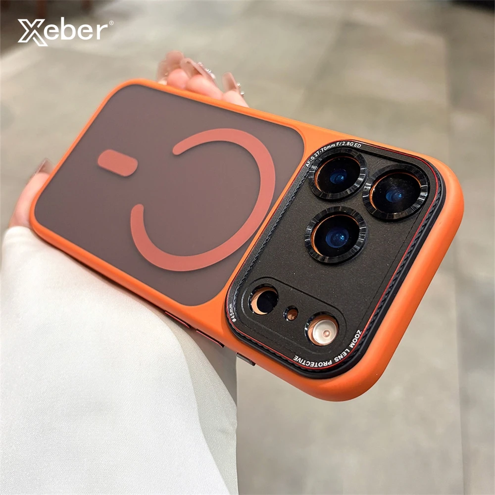 Magnetische Metalllinse, Stoßstangenschutzhülle für iPhone 17, Air 17 Pro Max, kabelloses Laden, matt, transparent, harte Abdeckung für Magsafe Funda