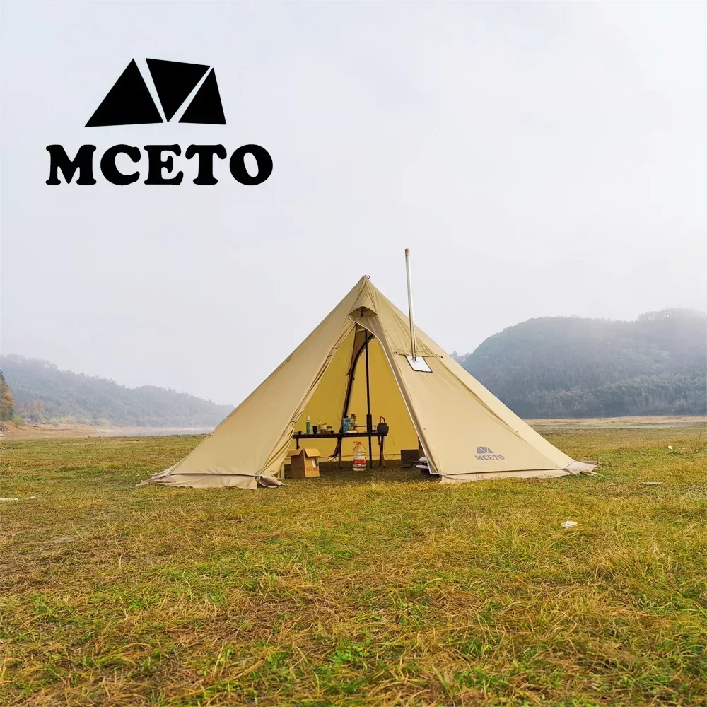 Upgraded 5M Oversized Pyramid Tent With Snow Skirt With Chimney Jacket Outdoor Camping Tent Hiking Awnings Shelter