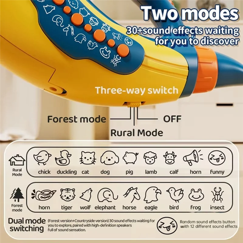 B29C-Kids Musical Blow Horn With 30 Animal Sounds Sound Amplifier Toy For Lung Capacity&Fun Play Birthday Gift