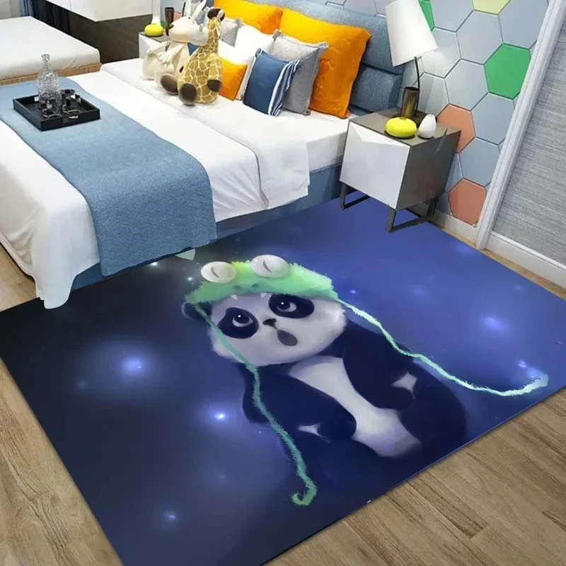 Cartoon Cute Panda Carpet for Bedroom Baby's Crawling Mat Cute Animals Series Soft Rug Play Mat Bed Area Rug Parlor Decoration