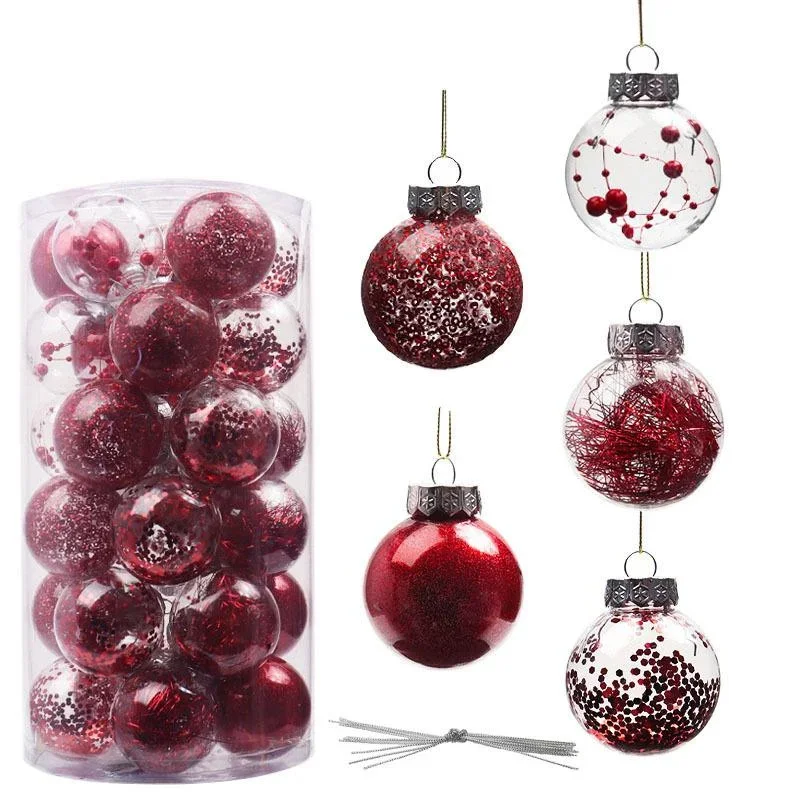 

Christmas Ball Painted PET Transparent Bucket 6cm30pcs Set Christmas Tree Pendant Holiday Decoration Transparent Ball Party Gift