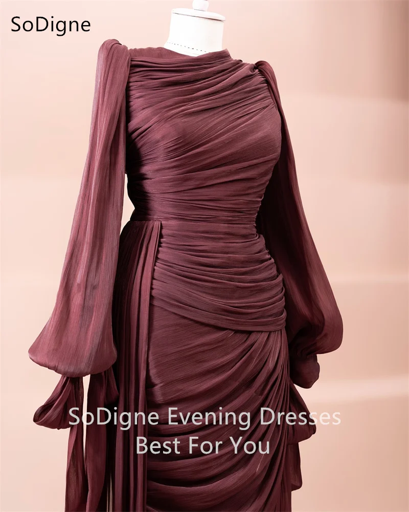 SoDigne アラビアイブニングドレスフルスリーブ O ネックプリーツフォーマルドレス床の長さの結婚式のゲストプロムパーティードレス 2025 カスタマイズ