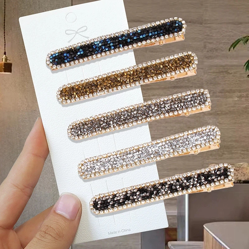 Afbeelding 4: Kleur Strass Haar Clip Vrouwen Lange Strip Eend Snavel Klauwen Eenvoudige Pony Haarspeldjes Mode Haarspelden Haaraccessoires Voor Meisje